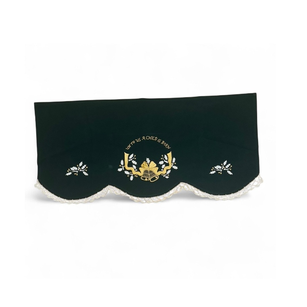 Vintage Hand in Hand Christmas Valance Green‎ Embroidered Holiday Bells